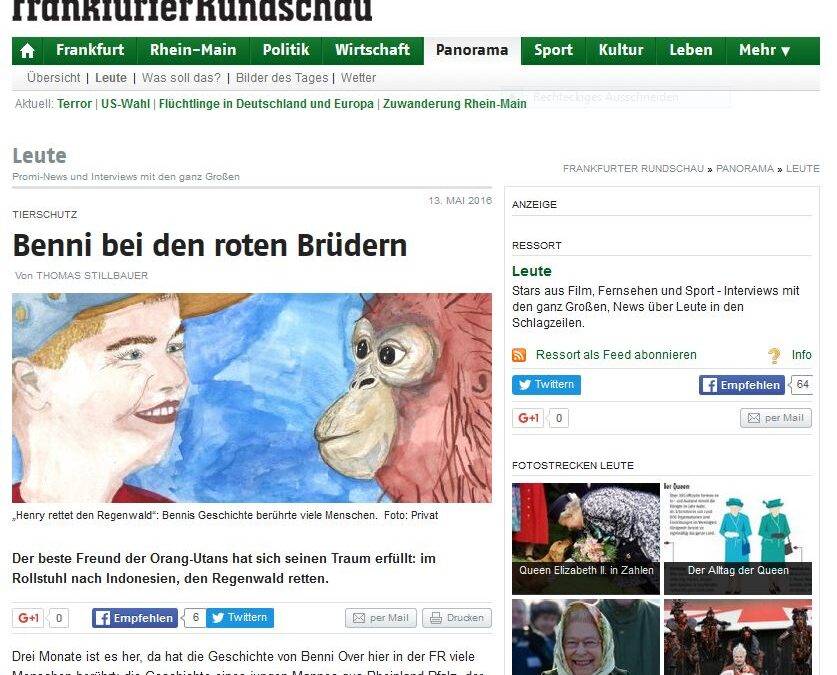 Artikel in der Frank­furter Rund­schau über Bennis Reise zu den Orang-Utans